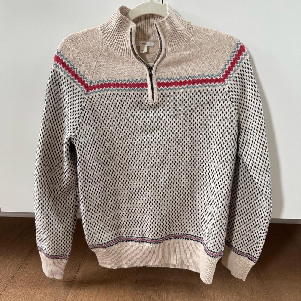 Crewcuts Beige and Red Zip-Up Sweater | boys XL